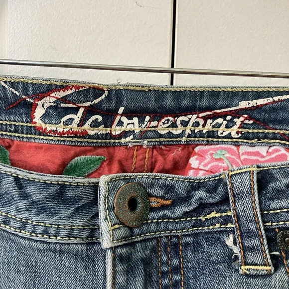 Y2K EDC by Esprit Embroidered Low Rise Jeans 2000s Straight Leg Blue Denim - Picture 5 of 10